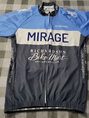 Capo Men's Cycling Jersey Blue and Gray Black Zippered Front Mirage Size L